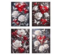 Rose Diamond Art The Heart 4 Pieces Small Diamond Painting Kits 75x90cm, 2025 New Crystal Gem Art Kids Full Drill Painting with Diamonds, DIY 5D Embroidery Cross Stitch Canvas for Home Decor z1102f