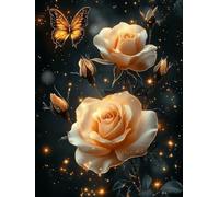 Rose Diamond Painting Butterfly Diamond Art 5D DIY Round Full Drill Crystal Embroidery Cross Stitch Kits for Adults Dimond Painting Crafts for Room Decor, Wall Art, Gifts 12x16 Inch -ly25082G144