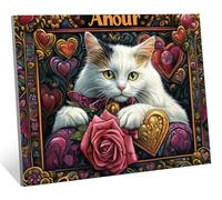 Rose Diamond Painting Kits for Adults, Cat Diamond Art for Kids, 5D Crystal Art Rhinestone Embroidery Canvas Painting, DIY Full Drill Arts and Crafts Pictures for Home Wall Decor Gifts 18x24in H-1725