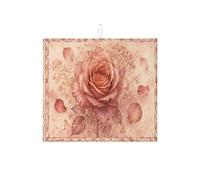 Rose Dish Drying Mats for Kitchen Counter, Blush Peach Vintage Absorbent Dish Drainer Rack Mat, Spring Floral Microfiber Drying Pad for Kitchen Counter 16x18 Inch