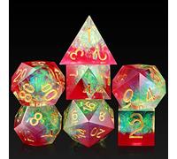 Rose DND Dice Set,DNDND Handmade Sharp Edge Dungeons and Dragons Dice Set with Gorgeous Gift Case for DND (Rose and Tranlucent with Gold Number)
