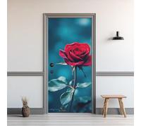 Rose Door Stickers for Interior Doors Red Flowers Door Murals Self Adhesive 3D Wallpaper Decals for Bedroom Bathroom Living Room Decor 35.4"x78.7" A-2341
