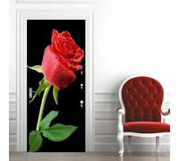 Rose Door Stickers for Interior Doors Red Rose 3D Door Sticker Murals Decals Wallpaper Self Adhesive Waterproof Poster for Bedroom Living Bathroom 80x200 cm B-4216