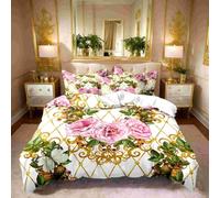 Rose Double Bedding Set European Classical 3 Piecse Duvet Cover Sets Ultra Soft Microfiber Reversible Luxury Quilt Cover 200x200 and 2xPillow Cases Bedding Sets with Zipper Closure F2782