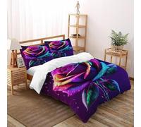 Rose Double Duvet Set Flower Totem - Premium Microfiber Duvet Cover Sets 3 PCs Bedding Set With Zipper Closure Super King(260x220cm)