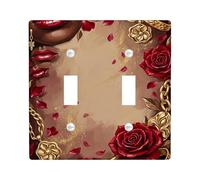 Rose Double Light Switch Cover Plate, Romantic Elegant Lips Petals Romantic Red Plastic Standard Size Decorative Wall Plates for Living Room Bedroom Home Office Decor
