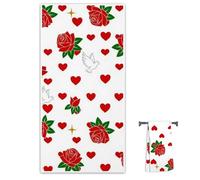 Rose Dove Heart Hand Towel Super Soft Tea Towel 76 X 38 cm Guest Hand Towels Decorative Quick Dry Absorbent Towels for Bathroom for Kitchen Bathroom Housewarming Gift