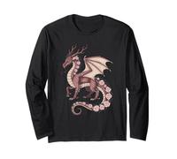 Rose Dragon with Antlers Mystical Fantasy Pink Floral Wings Long Sleeve T-Shirt