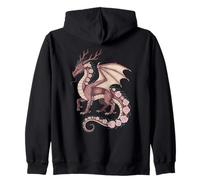 Rose Dragon with Antlers Mystical Fantasy Pink Floral Wings Zip Hoodie