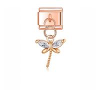 Rose Dragonfly Dangle Charm Links Italian fits all classic 9mm Italian style Bracelets UK stock