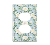 Rose Duplex Outlet Covers Wall Plate, Floral Vintage Hummingbird Leaf Spring Blue Plastic Standard Size Double Power Outlet Cover Plate for Bedroom Bathroom Kitchen Entrance Decor