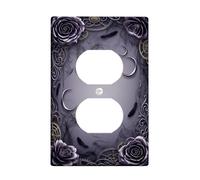 Rose Duplex Outlet Covers Wall Plate, Gothic Vintage Crescent Gear Halloween Black Plastic Standard Size Decorative Receptacle Outlet Covers for New Apartment Home Bedroom Office Decor