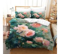 Rose Duvet Cover Sets 3D Oil Painting Style Quilt Cover, Comforter Cover Bedding Set for Kids Boys And Girls 3 Pieces Set with Zipper Closure Soft Microfiber with Pillowcases Double(200x200cm)