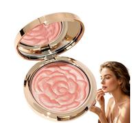 Rose Embossed Blush Powder, Peach Shade, Buildable Ch olor for Makeup | Floral embossed texture, soft peach-pink finish, blendable payoff, lightweight feel, compact mirrored case