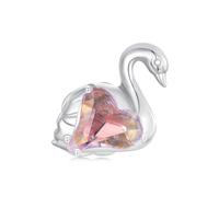 Rose Enamel Swan Charms Decorated with Stained Glass fits Pandora Bracelet Necklace, Gift for Women, Birthday, Valentine's Day