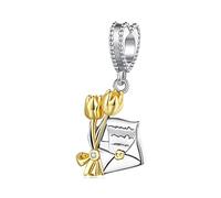 Rose Envelope Charms fit Pandora Bracelet Sterling Silver Invitation Letter Dangle Pendant Jewelry Beads Gifts for Women