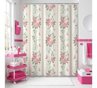 Rose Extra Long Shower Curtain, Floral Romantic Butterfly Leaf Spring Peach Polyester Waterproof Clawfoot Tub Shower Curtains Bathroom Decor for College Dorm 72x96 Inch