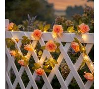 Rose Fairy Lights, 2.2m 40 LED Orange-Red Artificial Flower Ivy String Lights, 8 Lighting Modes Garden Lights, Battery Operated Fake Leaf Decoration Perfect for Indoor Bedroom Balcony Wedding Party