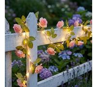 Rose Fairy Lights, 2.2m 40 LED Pink Artificial Flower Ivy String Lights | 8 Lighting Modes Garden Lights, Battery Operated Fake Leaf Decoration Perfect for Indoor Bedroom Balcony Wedding Party