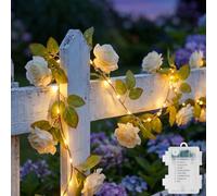 Rose Fairy Lights, 2.2m 40 LED White Artificial Flower Ivy String Lights, 8 Lighting Modes Garden Lights, Battery Operated Fake Leaf Decoration Perfect for Indoor Bedroom Balcony Wedding Party