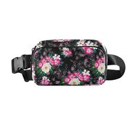 Rose Floral Black Fanny Pack for Women Men Crossbody Belt Bag Fashion Waist Packs Purse with Adjustable Strap Bumbags for Cycling Running Hiking
