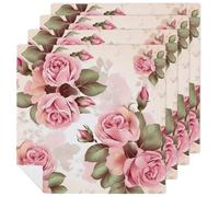 Rose Floral Cloth Napkin 4 PCS Table Dinner Napkins Washable & Reusable Cloth Napkins Washable Tablecloth for Party, Wedding, Lunch, Dinners, Banquet, Christmas