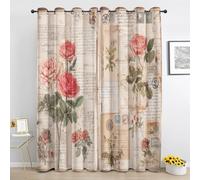 Rose Floral Curtains, Shabby Chic Flower Postcard 90% Blackout Curtains Eyelet Thermal Insulated Window Drapes for Nursery Bedroom Living Room 42 x 54 Inch Drop 2 Panels SV204