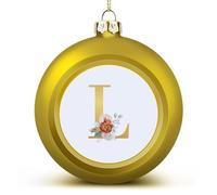 Rose Floral Gold Monogram Letter Initial L Christmas Balls Ornaments Letters Keepsake Golden Hanging Ornaments Balls for Christmas Trees Merry Christmas Baubles New Year for Family