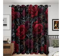 Rose Floral Gothic Curtains 46 x 54 Inch 2 Panels, 95% Blackout, Red Flower Goth Curtains for Bedroom, Living Room, Home Decor, Thermal Insulated Eyelet Window Drapes ORN47