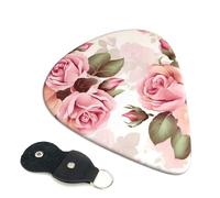 Rose Floral Guitar Picks 6 Pack with Leather Guitar Pick Holder Keychain, Plectrum Key Fob Cases Bag, Abstract Art Plectrum for Acoustic Electric Guitar, Ukulele 0.96mm