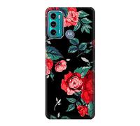 Rose Floral Pattern Black Case Cover For Motorola Moto G60, G40 Fusion