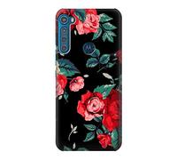 Rose Floral Pattern Black Case Cover For Motorola One Fusion+