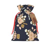 Rose Floral Pattern Flower Drawn Print Holiday Burlap Gift Bag With Drawstring, Small Party Favor Pouches For Christmas Gifting-S Size