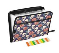 Rose Floral Skull Skeleton Expanding File Folder 13 Pockets Accordion File Organiser Folders for Paperwork A4 Storage Portable Document Organiser Filing Wallet