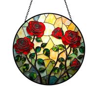 Rose Floral Stained Glass Sun Catcher Window Hanging,Handmade Suncatcher Window Art for Home Decor and Garden,Romantic Gift for Her, Wife or Mom