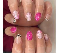 Rose Floral Star Fake Nails Snug Almond Shape ABS Materials Artificial for Instantly Manicure for Social Event French