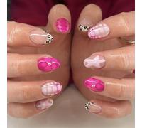 Rose Floral Star Fake Nails Snug Almond Shape ABS Materials Artificial Nails For Instantly Manicure For Social Event French Nail