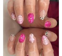 Rose Floral Star Fake Nails Snug Almond Shape ABS Materials Artificial Nails for Instantly Manicure for Social Event Short Almond Fake Nail