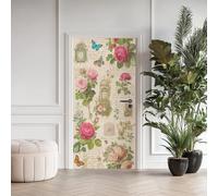 Rose Flower 3D Door Sticker Blue Butterfly Door Murals Stickers 80 x 200 cm Vintage Retro Style Self Adhesive Door Wallpaper PVC Removable for Living Room Bedroom Bathroom