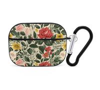 Rose Flower Airpod Pro Case Cover Wireless Earbuds Case Protective Cover with Keychain Compatible with AirPods 1st & 2nd Generation Full Protective, Front LED Visible Black