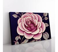 Rose Flower Art Deco Vol.2 Canvas Wall Art Print Ready to Hang, Framed Picture for Living Room Bedroom Home Office Décor, 76x50 cm (30x20 Inch)