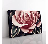 Rose Flower Art Deco Vol.3 Canvas Wall Art Print Ready to Hang, Framed Picture for Living Room Bedroom Home Office Décor, 50x35 cm (20x14 Inch)
