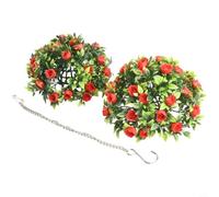 Rose Flower Ball Hanging Topiary Basket Artificial Decorative Ball Shape UV Resistant Plastic for Home Wedding Party Birthday Stage Coffee Shop(A 20cm)