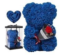 Rose Flower Bear, Rose Bear Christmas Flower Gi-fts For Her, Cute Ted-dy Flower Bear, 24x16 Cm Birthday Gi-fts For Girl, Cute Romantic Gi-fts For Wife Girlfriend With Gift Box - Dark Blue