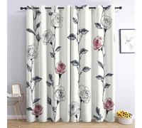 Rose Flower Blackout Curtains for Bedroom Living Room, Floral White Curtains 52 x 62, Thermal Insulated Noise Reduction Eyelet Window Treatments 62 Drop, 2 Panels Drapes