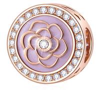 Rose Flower Bloom Charms in Rose Gold, 925 Sterling Silver Pink Flower Enamel Beads with CZ, fit Pandora Bracelet/Necklace, Gifts for Daughter in Law/Grandma/Mothers Day