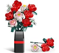 Rose Flower Bouquet Building Blocks with Vase, Unique Everlasting Artificial Decor Flowers Set for Kids 6+, Gifts for Her or Him Valentine's, Mother's Day, Birthday, Decorative Display