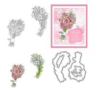 Rose Flower Bouquet Stamps and Die Cuts for Card Making Branches Leaves Transparent Silicone Clear Stamp and Metal Cutting Dies Sets for DIY Scrapbooking Paper Crafting Seals Decorative Supplies