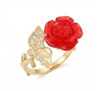 Rose Flower Butterfly Open Statement Ring Adjustable Dainty CZ Resin 3D Floral Camellia Wrap Finger Band Wedding Anniversary Promise Eternity Rings Comfort Fit Cocktail Party Jewelry for Women Mother