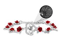Rose Flower Charm Bracelet | 100 Different Languages I Love You Bracelets | Dozen Roses Projection Jewelry Valentine's Day Gift for Mother Y4211 (Silver Color)